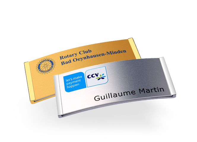 polar® metal name badges in gold or silver
