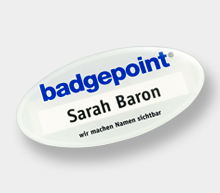 White skyline contour name badges
